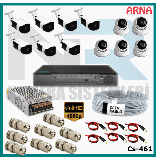 12 Kameralı (5 iç 7 dış) Güvenlik Kamerası Sistemi AHD 1080P ( Cs 461) Hardisksiz