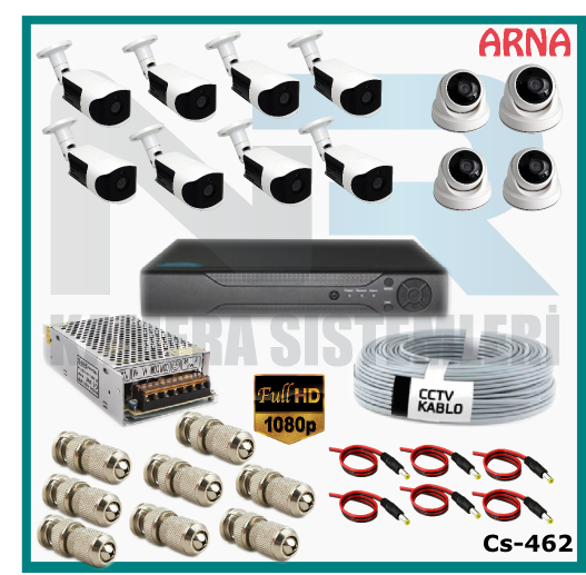 12 Kameralı (4 iç 8 dış) Güvenlik Kamerası Sistemi AHD 1080P ( Cs 462) Hardisksiz