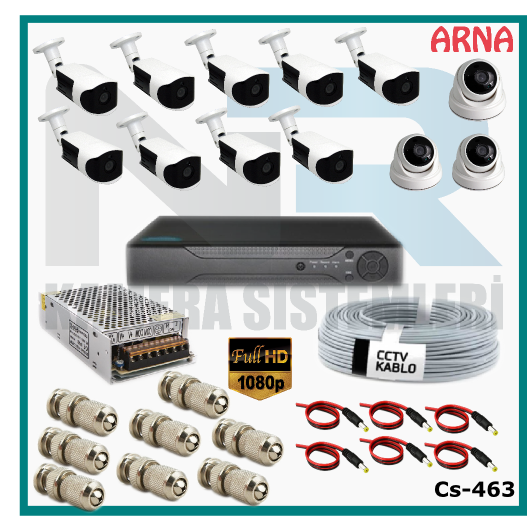 12 Kameralı (3 iç 9 dış) Güvenlik Kamerası Sistemi AHD 1080P ( Cs 463) Hardisksiz