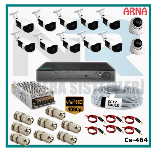 12 Kameralı (2 iç 10 dış) Güvenlik Kamerası Sistemi AHD 1080P ( Cs 464) Hardisksiz