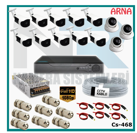13 Kameralı (3 iç 10 dış) Güvenlik Kamerası Sistemi AHD 1080P ( Cs 468) Hardisksiz