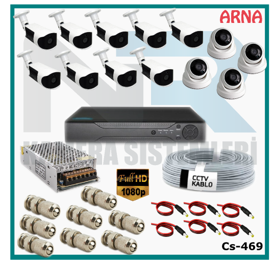 13 Kameralı (4 iç 9 dış) Güvenlik Kamerası Sistemi AHD 1080P ( Cs 469) Hardisksiz