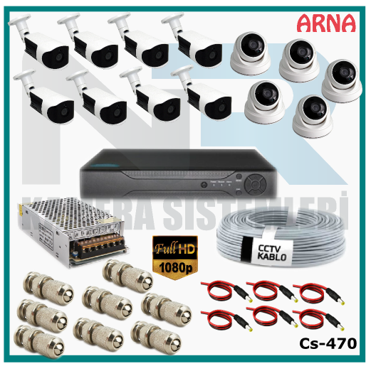 13 Kameralı (5 iç 8 dış) Güvenlik Kamerası Sistemi AHD 1080P ( Cs 470) Hardisksiz