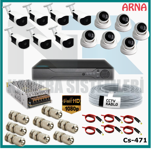 13 Kameralı (6 iç 7 dış) Güvenlik Kamerası Sistemi AHD 1080P ( Cs 471) Hardisksiz