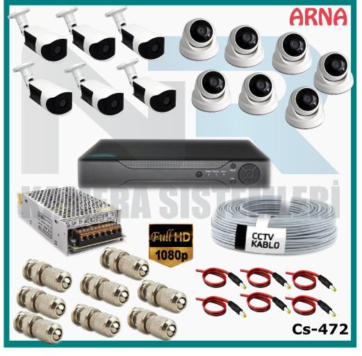 13 Kameralı (7 iç 6 dış) Güvenlik Kamerası Sistemi AHD 1080P ( Cs 472) Hardisksiz