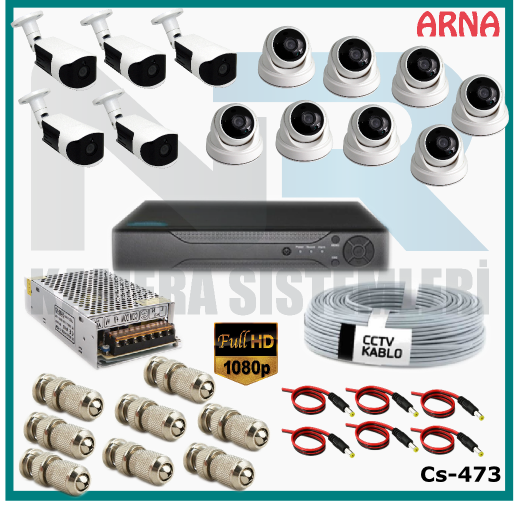13 Kameralı (8 iç 5 dış) Güvenlik Kamerası Sistemi AHD 1080P ( Cs 473) Hardisksiz