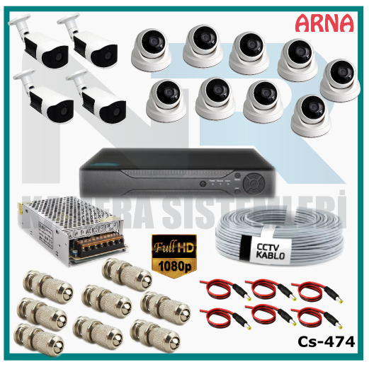 13 Kameralı (9 iç 4 dış) Güvenlik Kamerası Sistemi AHD 1080P ( Cs 474) Hardisksiz