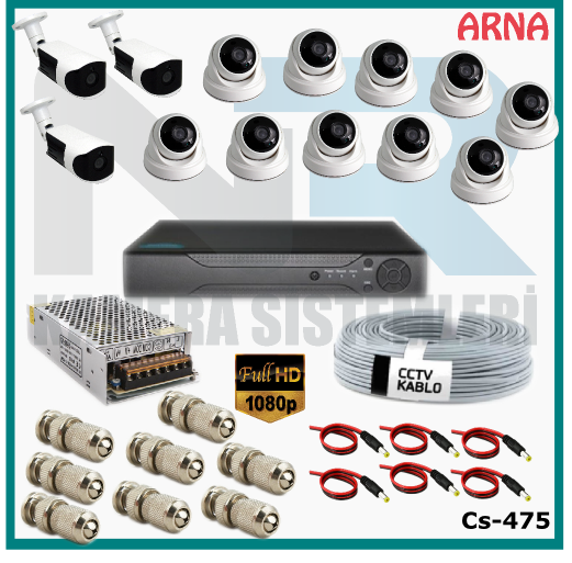 13 Kameralı (10 iç 3 dış) Güvenlik Kamerası Sistemi AHD 1080P ( Cs 475) Hardisksiz