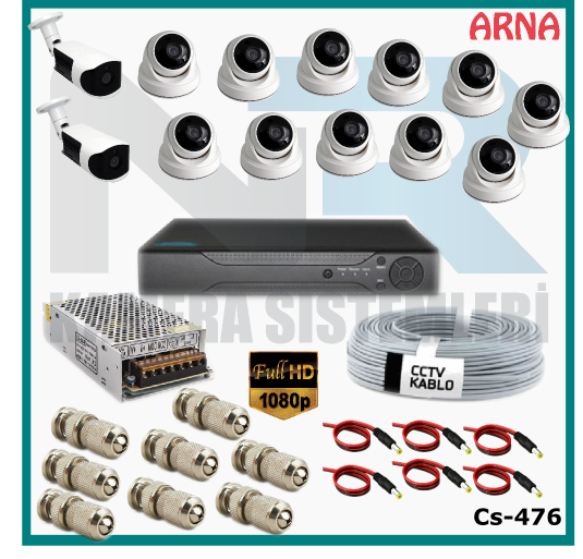 13 Kameralı (11 iç 2 dış) Güvenlik Kamerası Sistemi AHD 1080P ( Cs 476) Hardisksiz