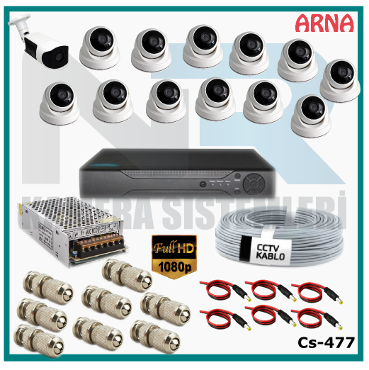 13 Kameralı (12 iç 1 dış) Güvenlik Kamerası Sistemi AHD 1080P ( Cs 477) Hardisksiz