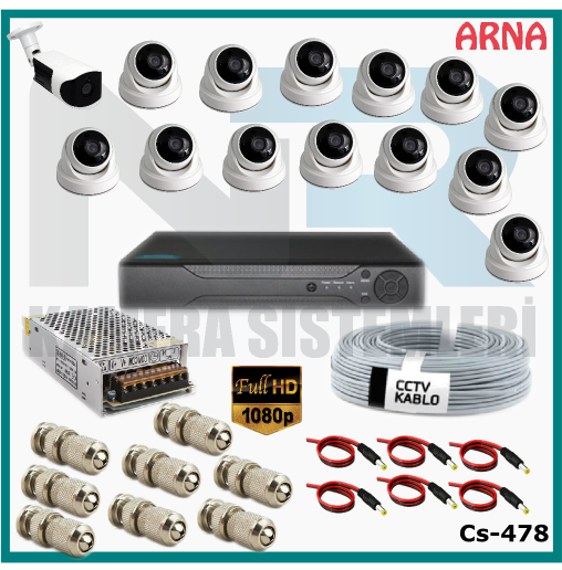 14 Kameralı (13 iç 1 dış) Güvenlik Kamerası Sistemi AHD 1080P ( Cs 478) Hardisksiz