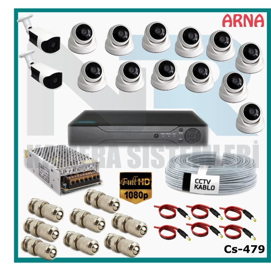 14 Kameralı (12 iç 2 dış) Güvenlik Kamerası Sistemi AHD 1080P ( Cs 479) Hardisksiz