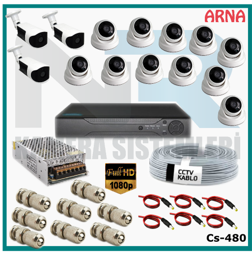 14 Kameralı (11 iç 3 dış) Güvenlik Kamerası Sistemi AHD 1080P ( Cs 480) Hardisksiz