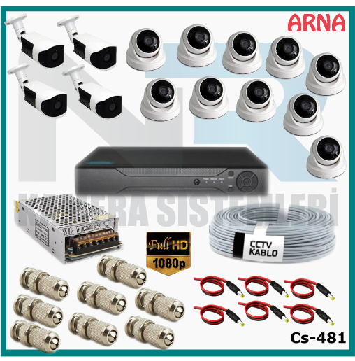 14 Kameralı (10 iç 4 dış) Güvenlik Kamerası Sistemi AHD 1080P ( Cs 481) Hardisksiz