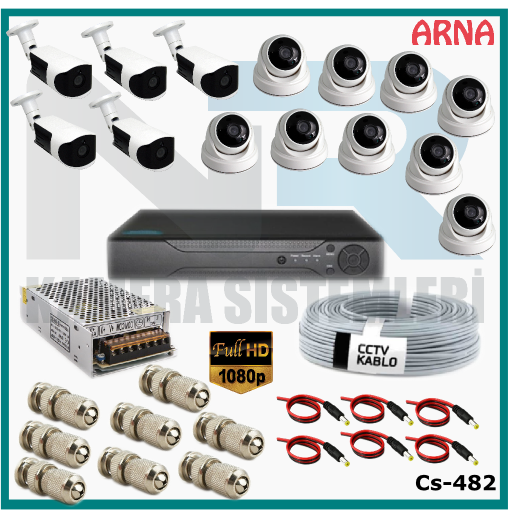 14 Kameralı (9 iç 5 dış) Güvenlik Kamerası Sistemi AHD 1080P ( Cs 482) Hardisksiz
