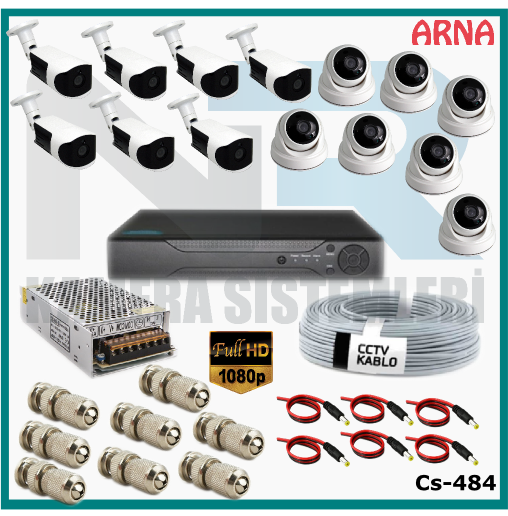 14 Kameralı (7 iç 7 dış) Güvenlik Kamerası Sistemi AHD 1080P ( Cs 484) Hardisksiz