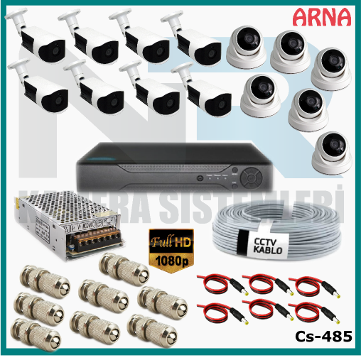 14 Kameralı (6 iç 8 dış) Güvenlik Kamerası Sistemi AHD 1080P ( Cs 485) Hardisksiz