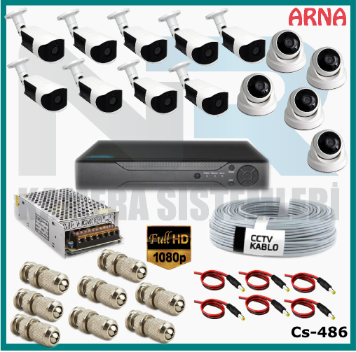 14 Kameralı (5 iç 9 dış) Güvenlik Kamerası Sistemi AHD 1080P ( Cs 486) Hardisksiz