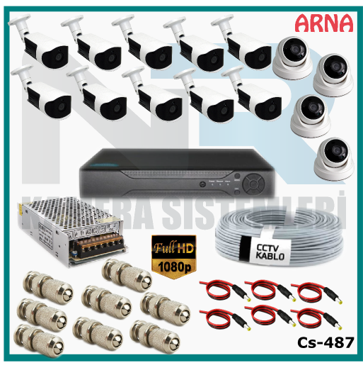 14 Kameralı (4 iç 10 dış) Güvenlik Kamerası Sistemi AHD 1080P ( Cs 487) Hardisksiz