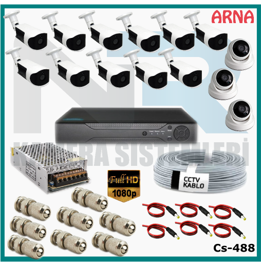 14 Kameralı (3 iç 11 dış) Güvenlik Kamerası Sistemi AHD 1080P ( Cs 488) Hardisksiz