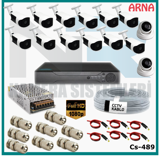 14 Kameralı (2 iç 12 dış) Güvenlik Kamerası Sistemi AHD 1080P ( Cs 489) Hardisksiz