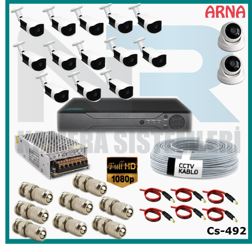 15 Kameralı (2 iç 13 dış) Güvenlik Kamerası Sistemi AHD 1080P ( Cs 492) Hardisksiz