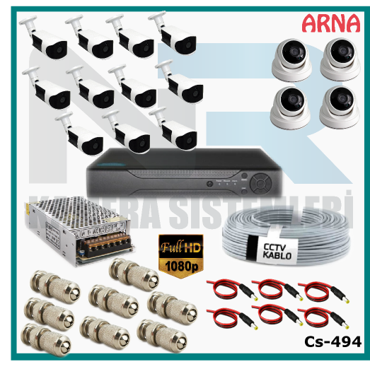 15 Kameralı (4 iç 11 dış) Güvenlik Kamerası Sistemi AHD 1080P ( Cs 494) Hardisksiz