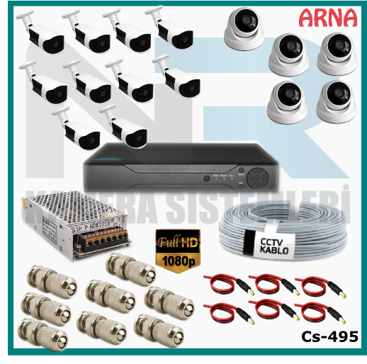 15 Kameralı (5 iç 10 dış) Güvenlik Kamerası Sistemi AHD 1080P ( Cs 495) Hardisksiz