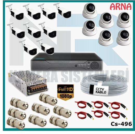 15 Kameralı (6 iç 9 dış) Güvenlik Kamerası Sistemi AHD 1080P ( Cs 496) Hardisksiz