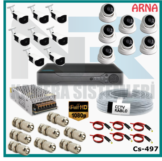 15 Kameralı (7 iç 8 dış) Güvenlik Kamerası Sistemi AHD 1080P ( Cs 497) Hardisksiz
