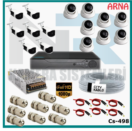 15 Kameralı (8 iç 7 dış) Güvenlik Kamerası Sistemi AHD 1080P ( Cs 498) Hardisksiz
