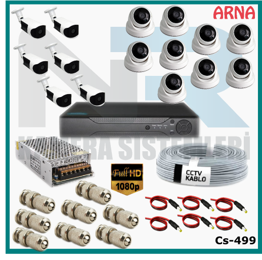 15 Kameralı (9 iç 6 dış) Güvenlik Kamerası Sistemi AHD 1080P ( Cs 499) Hardisksiz