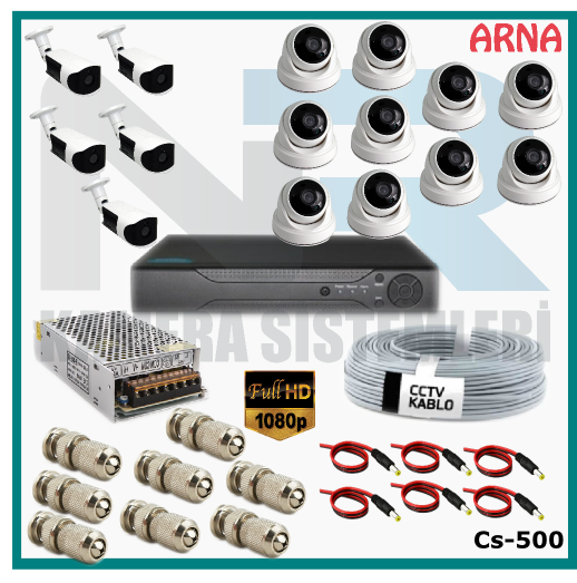 15 Kameralı (10 iç 5 dış) Güvenlik Kamerası Sistemi AHD 1080P ( Cs 500) Hardisksiz