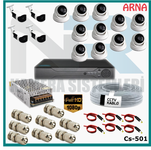 15 Kameralı (11 iç 4 dış) Güvenlik Kamerası Sistemi AHD 1080P ( Cs 501) Hardisksiz
