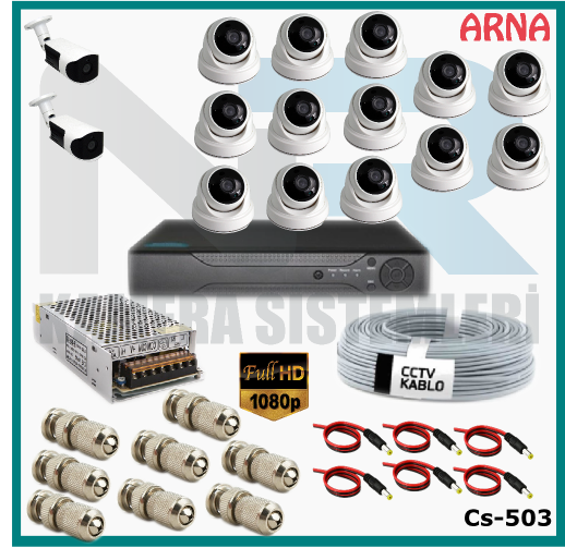 15 Kameralı (13 iç 2 dış) Güvenlik Kamerası Sistemi AHD 1080P ( Cs 503) Hardisksiz
