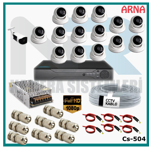 15 Kameralı (14 iç 1 dış) Güvenlik Kamerası Sistemi AHD 1080P ( Cs 504) Hardisksiz
