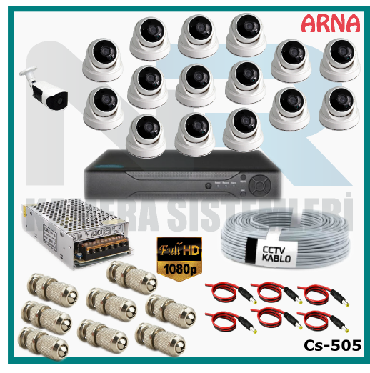 16 Kameralı (15 iç 1 dış) Güvenlik Kamerası Sistemi AHD 1080P ( Cs 505) Hardisksiz