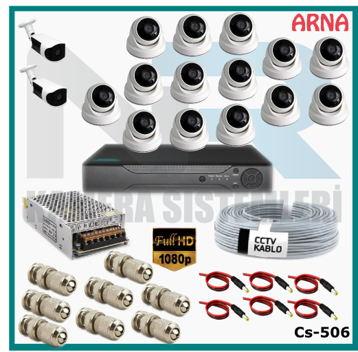 16 Kameralı (14 iç 2 dış) Güvenlik Kamerası Sistemi AHD 1080P ( Cs 506) Hardisksiz