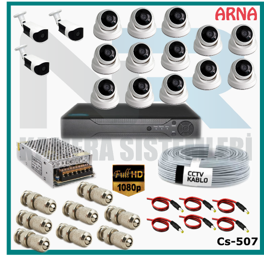 16 Kameralı (13 iç 3 dış) Güvenlik Kamerası Sistemi AHD 1080P ( Cs 507) Hardisksiz