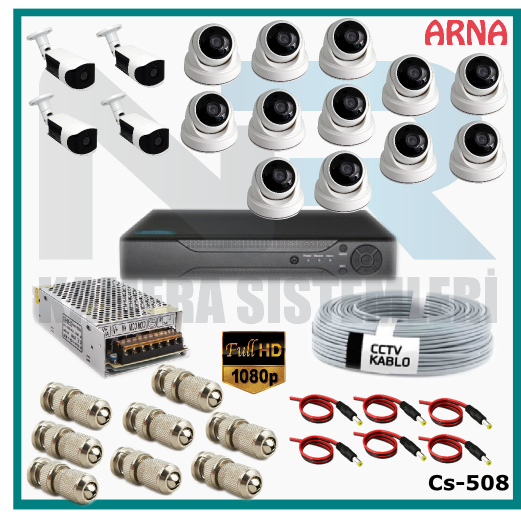 16 Kameralı (12 iç 4 dış) Güvenlik Kamerası Sistemi AHD 1080P ( Cs 508) Hardisksiz