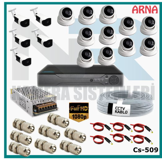 16 Kameralı (11 iç 5 dış) Güvenlik Kamerası Sistemi AHD 1080P ( Cs 509) Hardisksiz