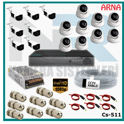 16 Kameralı (9 iç 7 dış) Güvenlik Kamerası Sistemi AHD 1080P ( Cs 511) Hardisksiz