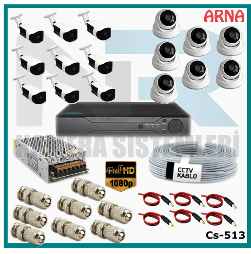 16 Kameralı (7 iç 9 dış) Güvenlik Kamerası Sistemi AHD 1080P ( Cs 513) Hardisksiz