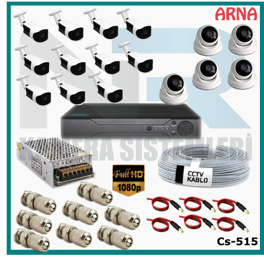 16 Kameralı (5 iç 11 dış) Güvenlik Kamerası Sistemi AHD 1080P ( Cs 515) Hardisksiz