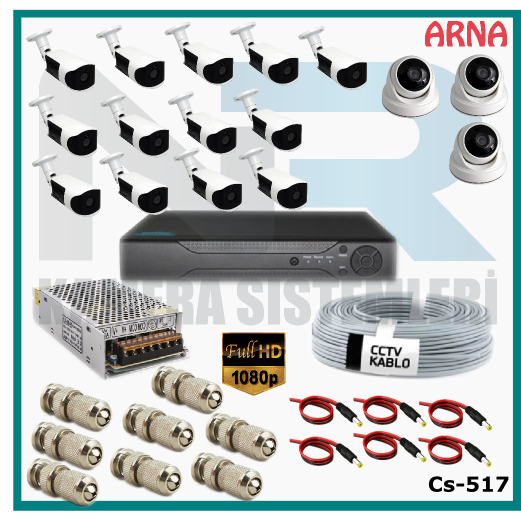 16 Kameralı (3 iç 13 dış) Güvenlik Kamerası Sistemi AHD 1080P ( Cs 517) Hardisksiz