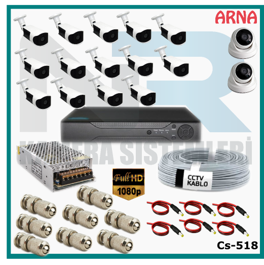 16 Kameralı (2 iç 14 dış) Güvenlik Kamerası Sistemi AHD 1080P ( Cs 518) Hardisksiz